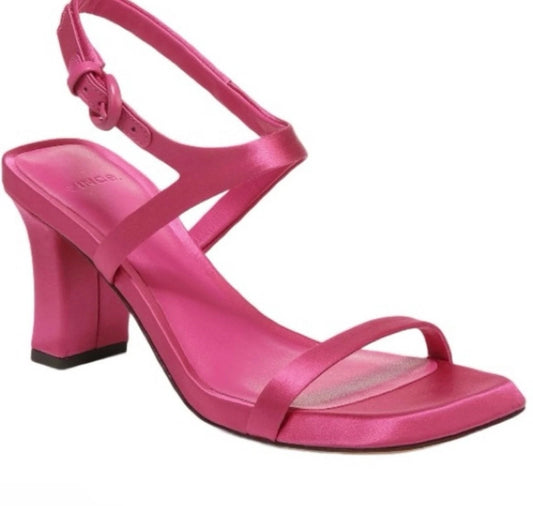 Vince Womens Satin Heeled Sandals Pink Ankle Strap Open Toe Block Heel Size 7