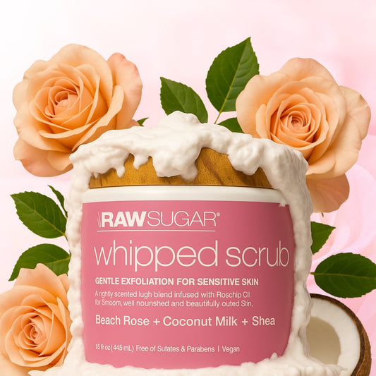 Raw Sugar Whipped Scrub – Beach Rose + Coconut Milk + Shea (443 mL)