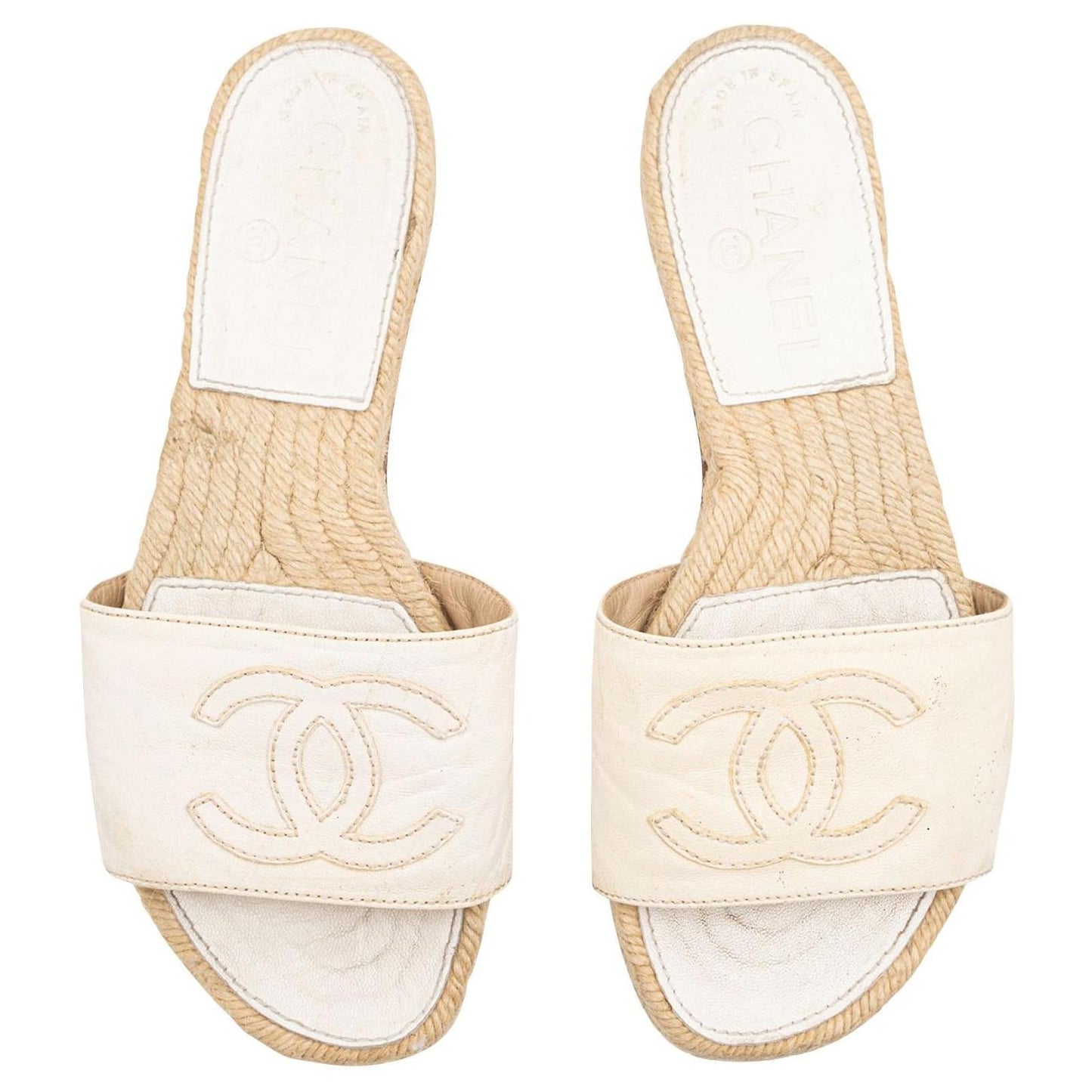 Chanel Interlocking CC Logo Espadrilles White Size 39