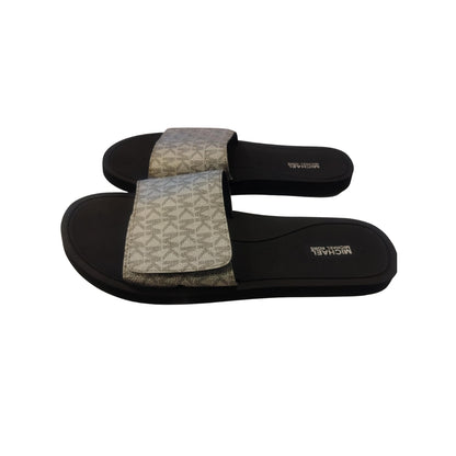 "Michael Kors MK Signature Logo Print Wade Slide sandal Gold/White