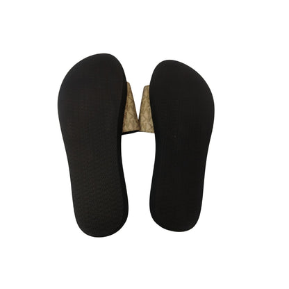 "Michael Kors MK Signature Logo Print Wade Slide sandal Gold/White
