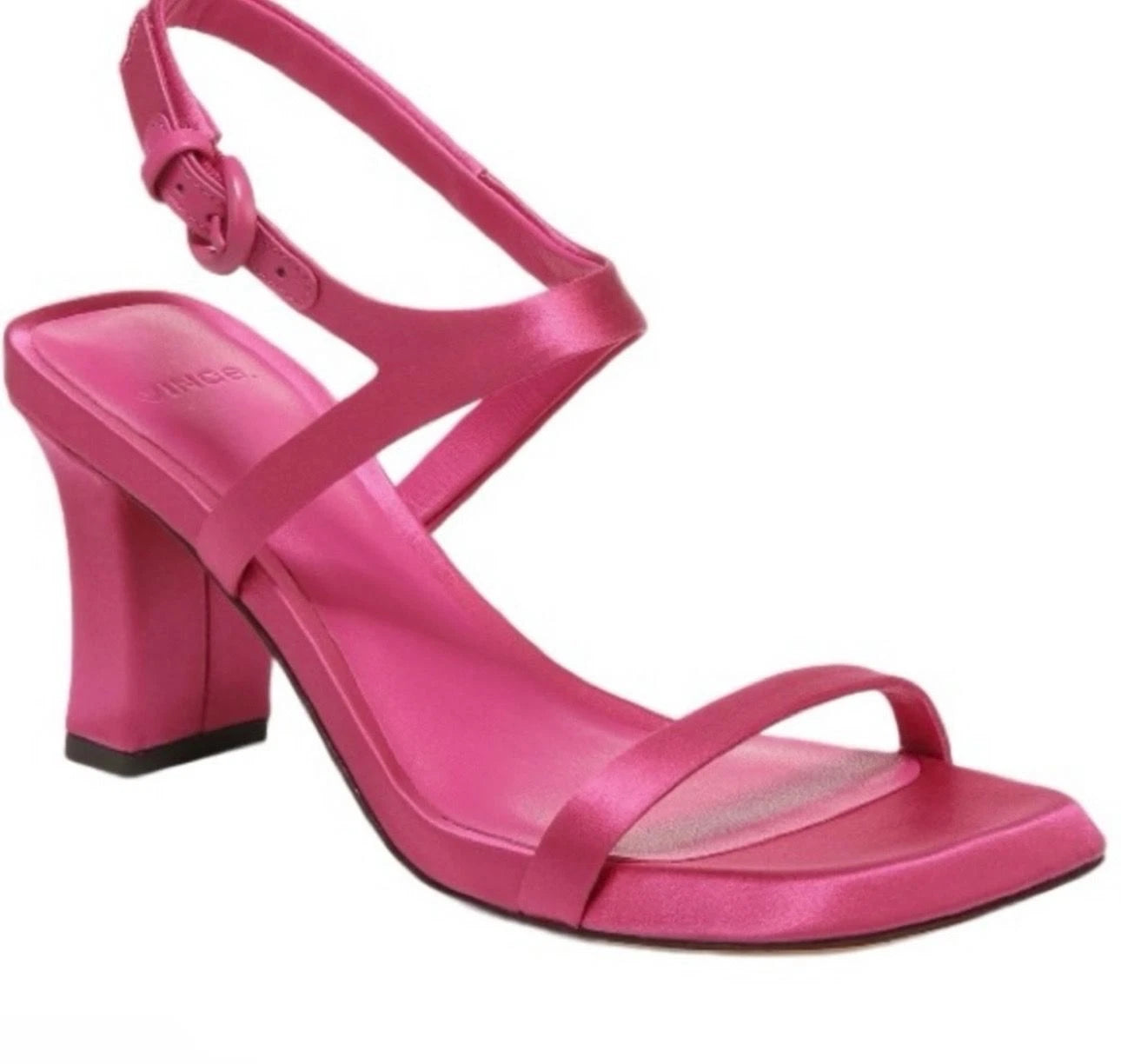 Vince Womens Satin Heeled Sandals Pink Ankle Strap Open Toe Block Heel Size 7