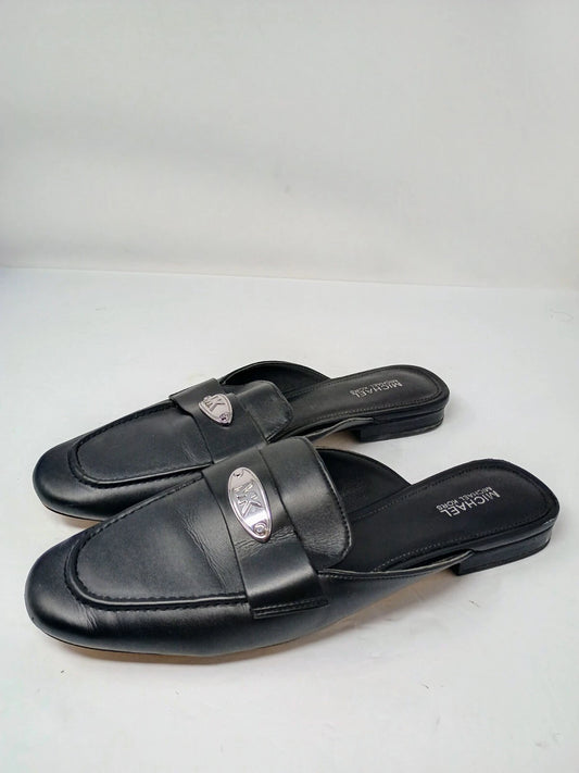 Michael Kors Ashley Black Silver Logo Plate Mule Women's 9