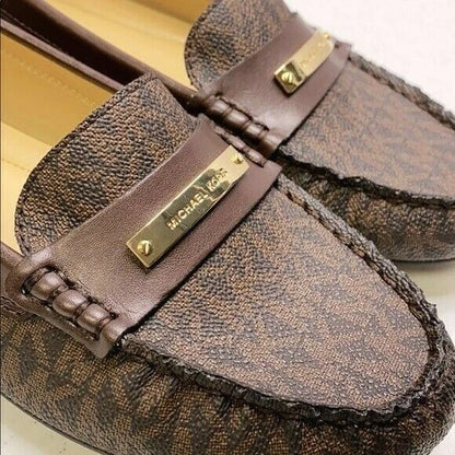 Michael Kors Everett Leather Slip On Moccasin Loafers Flat Brown Women's Size 8M