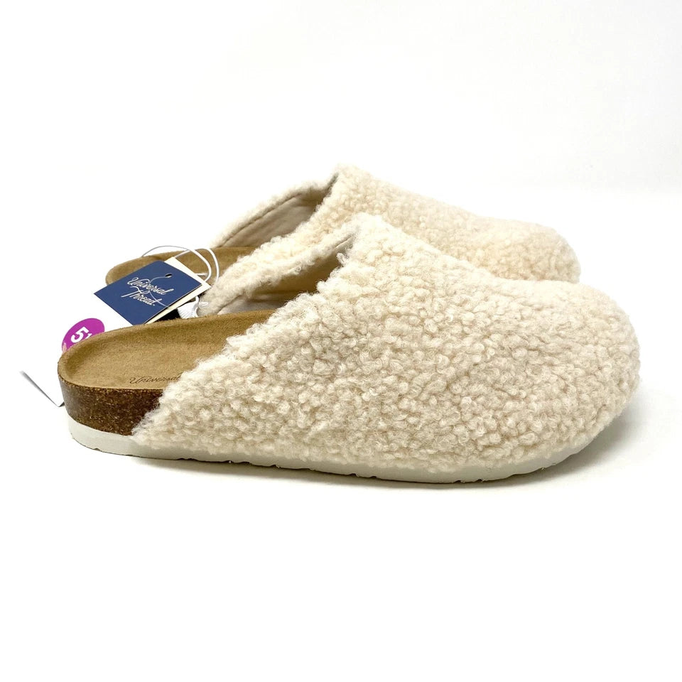 Universal thread Women's Flats, Slip On, Sherpa, Clogs, Mule, Cream, Size 5.5