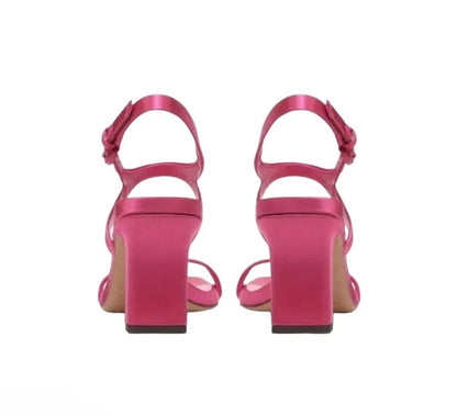 Vince Womens Satin Heeled Sandals Pink Ankle Strap Open Toe Block Heel Size 7
