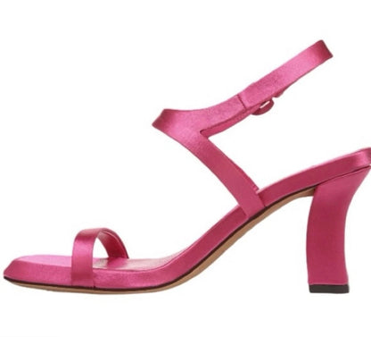 Vince Womens Satin Heeled Sandals Pink Ankle Strap Open Toe Block Heel Size 7