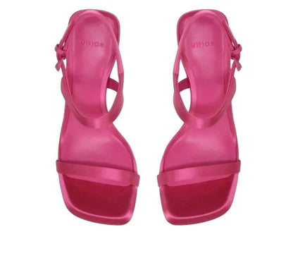 Vince Womens Satin Heeled Sandals Pink Ankle Strap Open Toe Block Heel Size 7
