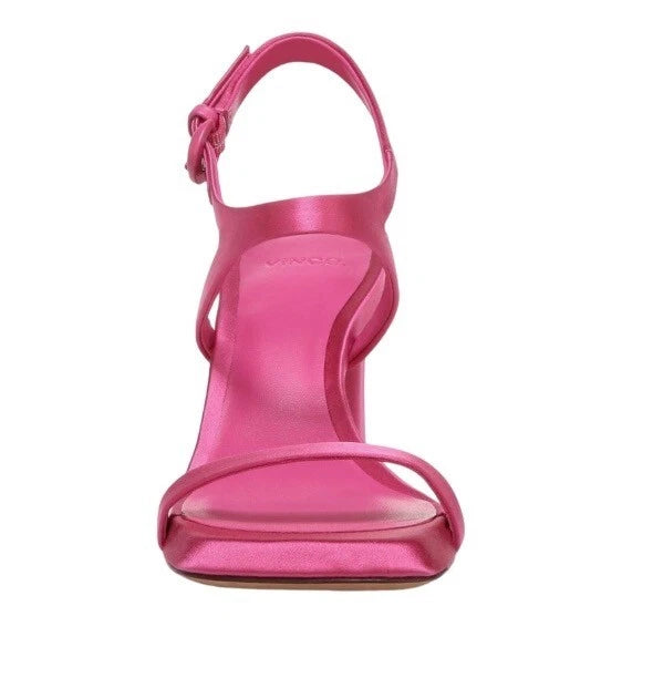 Vince Womens Satin Heeled Sandals Pink Ankle Strap Open Toe Block Heel Size 7