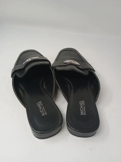 Michael Kors Ashley Black Silver Logo Plate Mule Women's 9